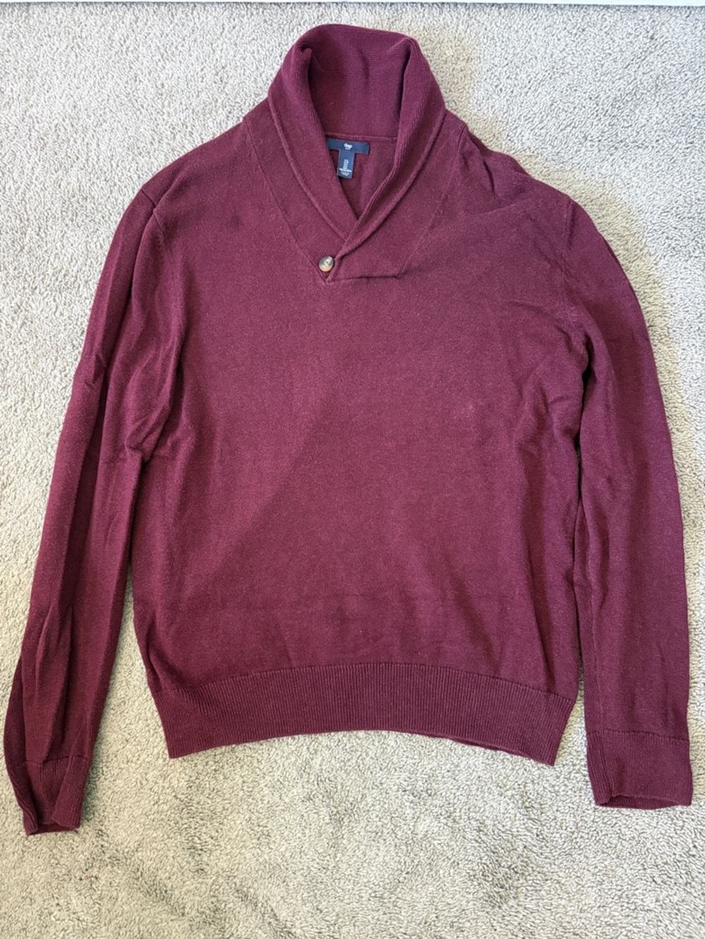 GAP Large Men's V-Neck Shawl Collar Sweater - Burgundy